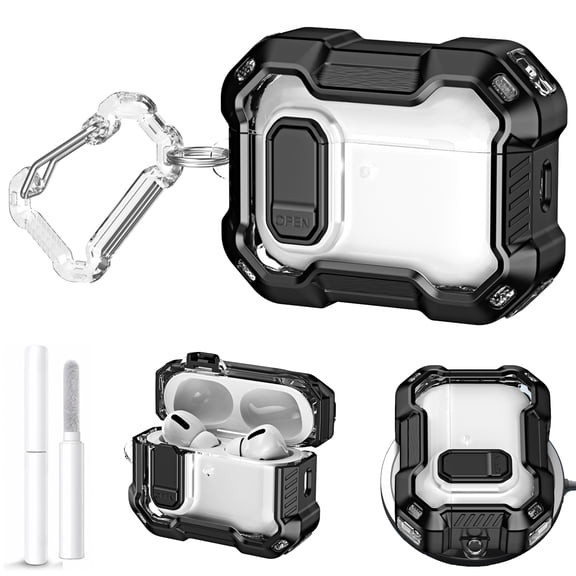 Dteck for AirPods Pro 3 Case Cover with Carabiner & Cleaning Kit, Safety Lock Design, Compatible with Wireless Charging,Black
