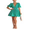 thumbnail image 1 of POINTERTECK Robe d'Été Décontractée Femme en Couleur Unie avec Décolleté en V Profond, 1 of 5