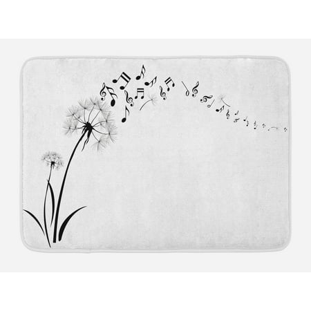 Simple Bathroom Decor Music Bath Mat, Flying Dandelions with Notes Music Summer Spring Meadow Silhouette Softness Simple, Non-Slip Plush Mat Bathroom Kitchen Laundry Room Decor, 29.5 X 17.5 Inches, Black White, Ambesonne ()
