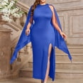 thumbnail image 2 of ZQUUVOU Wedding Guest Dresses for Women Elegant High Split Flare Sleeve Cocktail Dress Party Gown Maxi Dress with Cape Blue, 2 of 5