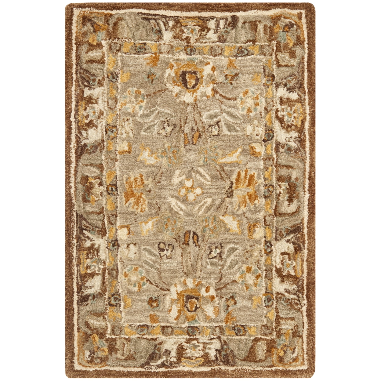 SAFAVIEH Anatolia Sharon Traditional Wool Area Rug, Dark Grey/Brown, 4' x 4' Round