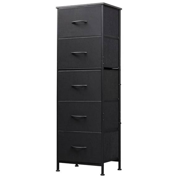 GALAXHERO 5-Drawer Tall Fabric Dresser with Wood Top, Storage Organizer Chest for Bedroom, Closet, Hallway, Sturdy Steel Frame, Charcoal Black