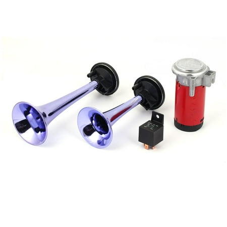 Unique Bargains 12V Car Van Twin Daul Tone Air Horn Compressor Blue Spare Part