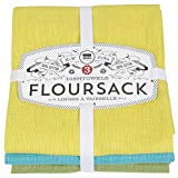 Now Designs Floursack Kitchen Towels Set of Three Chartreuse Turquoise Leaf Green
