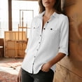 thumbnail image 6 of KyCheLot Button down Shirts for Women Solid Color Lapel Neck Long Sleeve Shirts Fall Comfy Work Shirts with Pocket, 6 of 8