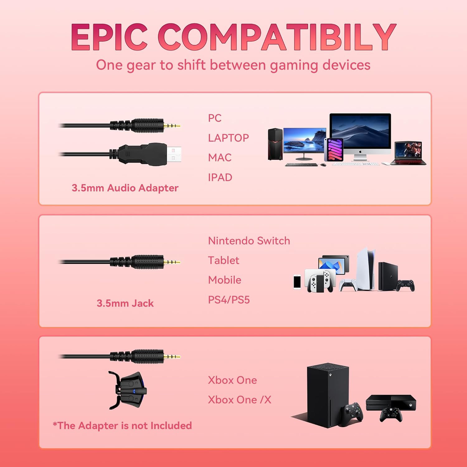 Wantek V10 Cat Ear Style Gaming Headset with comfortable fit and vibrant RGB lighting, Hi-Fi Sound - Red
