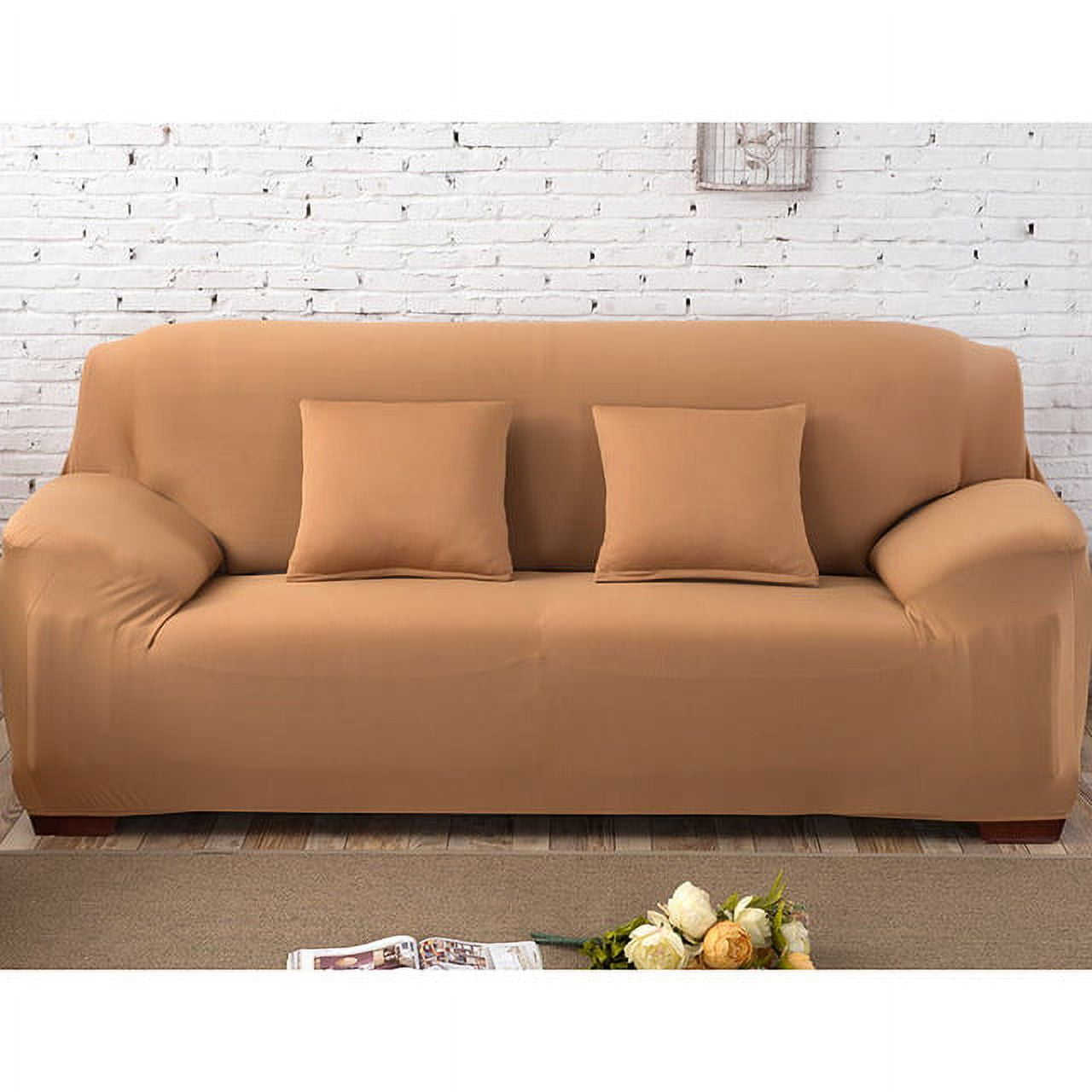 Dyiom Stretch Chair Sofa Slipcover 1-Piece Couch Sofa Cover Furniture Protector Soft with Elastic Bottom Chair, Coffee, Brown