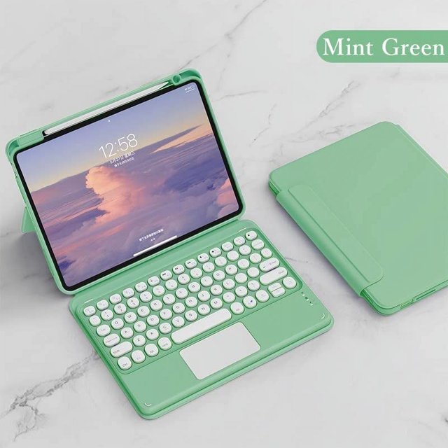 Funda Magnética para iPad Mini de 6ª Generación, Funda con Teclado Vertical con Panel Táctil, Teclado de Color Lindo, Cubierta Trasera Transparente Desmontable con Soporte para Lápiz
