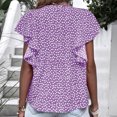 thumbnail image 2 of Top de manga corta para mujer, cuello en V, camisa con estampado floral, manga con volantes, camisa suelta, Top informal de verano, color morado XL, 2 of 5
