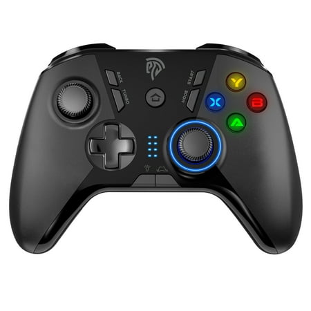 HTQ Wireless Game Controller, PC Controller for PC Windows/Tablet/PS3/TV Box, Rechargable Gamepad Joystick with Dual Vibration/LED Lights/Programmable, Black