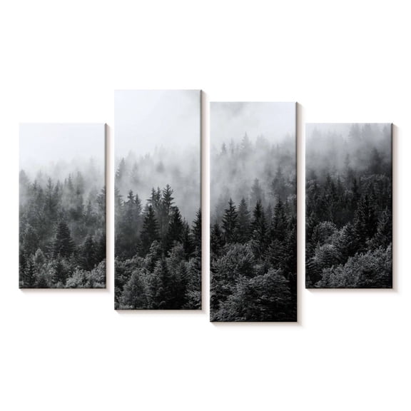 Elephant Stock Misty Pine Tree Forest Wall Art - Horizontal Multi Panel Canvas - Living Room Wall Decor - Nature Multi Panel - Gray And Black Decor - 24" x 14"