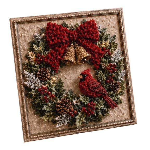 7.87 x 7.87 in Christmas 3D Fabric Poke Art Kit for Adults, No-Sew DIY Textile Craft Project, Handmade Holiday Wall Decor for Beginners