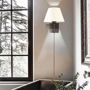 Swing Arm Wall Lamp Plug-in Cord Home Decorators Simplicity Wall Sconce, Ivory Fabric Shade, with On/Off Switch E26 Base 2-Light Bedroom Wall Lights Fixtures, Bedside Reading Lamp