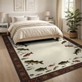 thumbnail image 3 of ODIKA 8'x10' Washable Area Rug Non-Shedding, Easy Care, Muted Olive Red Fishing Fish Vintage Rustic Bass Motif with Tackle and Creel for King Size Bedroom Under Bed, Master Suite, 3 of 7