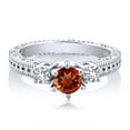 thumbnail image 2 of Gem Stone King 1.26 Ct Round Red Garnet White Created Sapphire 925 Sterling Silver Ring (Size 6), 2 of 2