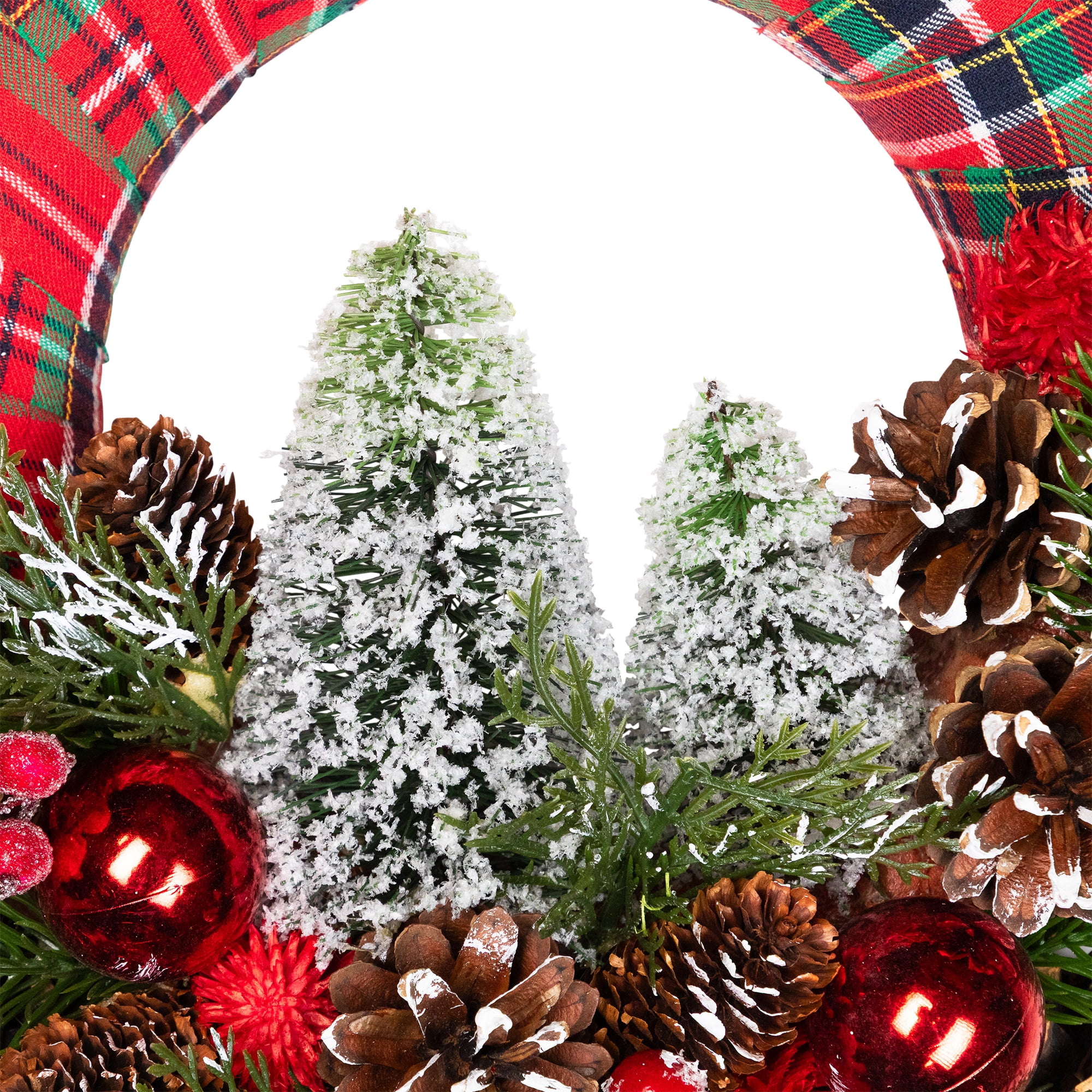 Frosted Trees and Pinecone Plaid Artificial Christmas Wreath - 13.5" - Unlit