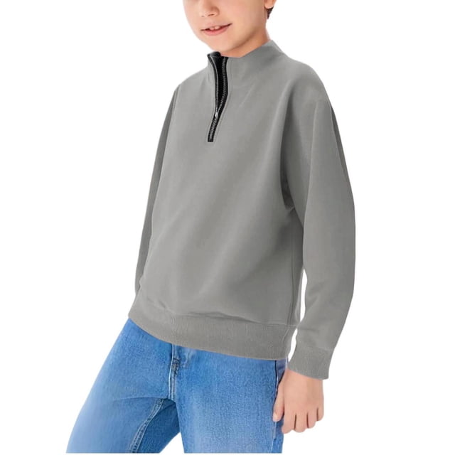 Chandail en Molleton Demi-Fermeture à Glissière pour Garçons, Chandail à Col à Manches Longues, Haut Léger en Molleton Doux pour Enfants, Tenue Décontractée Active