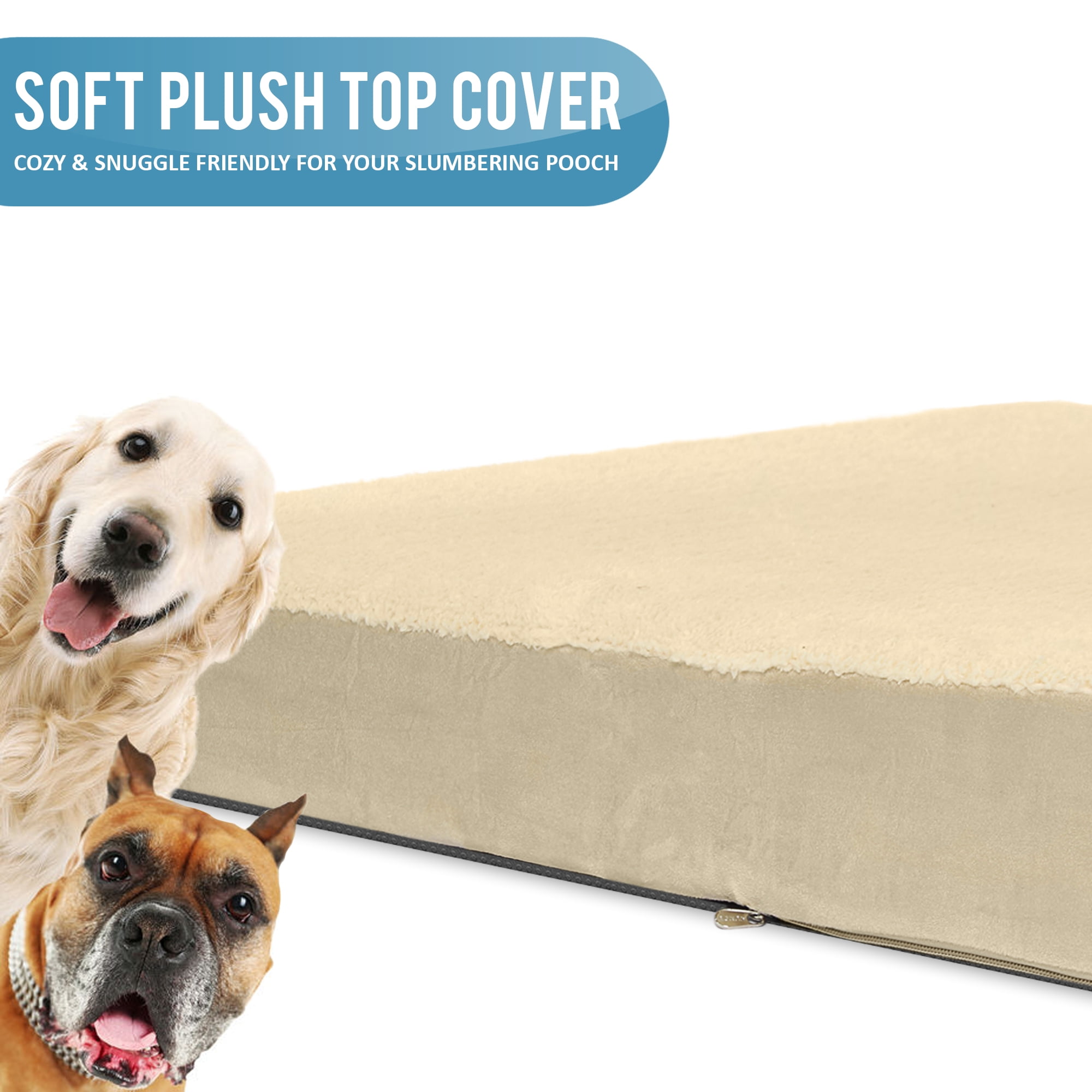 ComfyPaws - Rectangular Orthopedic Memory Foam Dog Bed - Includes Waterproof Inner Protector & Removable Cover - Brown - Large