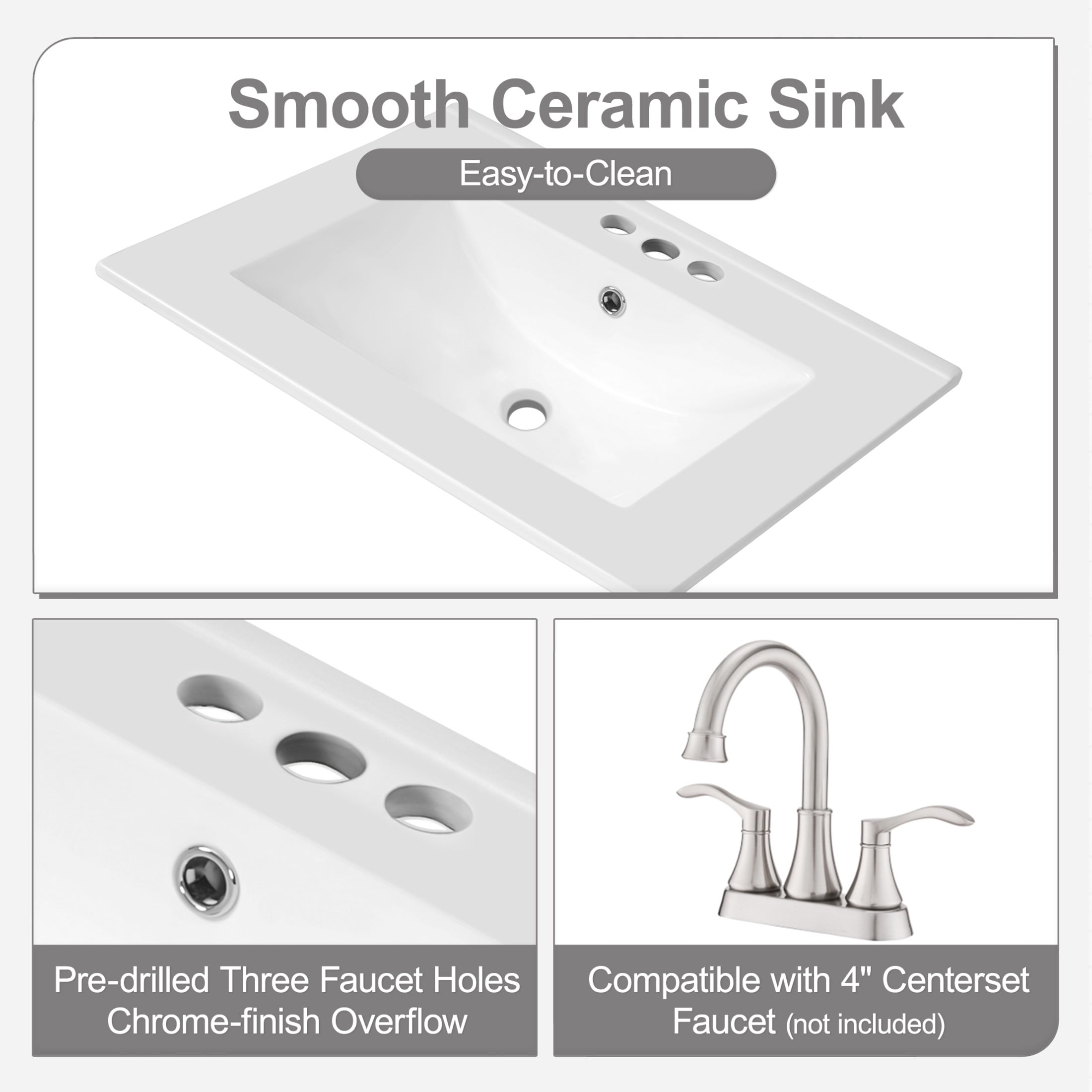 Christopher Knight Home 24" Bathroom Vanity with Sink, Soft-Close Door & Drawer, White