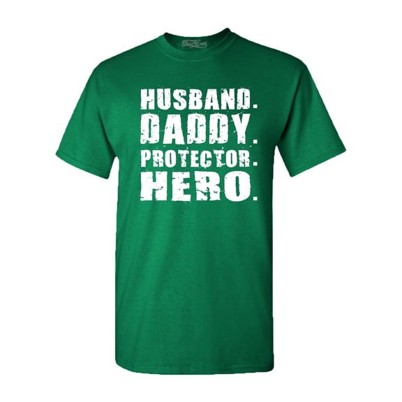 Shop4Ever Men's Husband. Daddy. Protector. Hero. Graphic T-shirt XX-Large Kelly