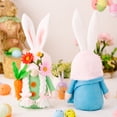 thumbnail image 2 of Adornos de Pascua Sombrero de flores Muñeco de conejo sosteniendo un rábano Adornos de muñeca sin cara, 2 of 6