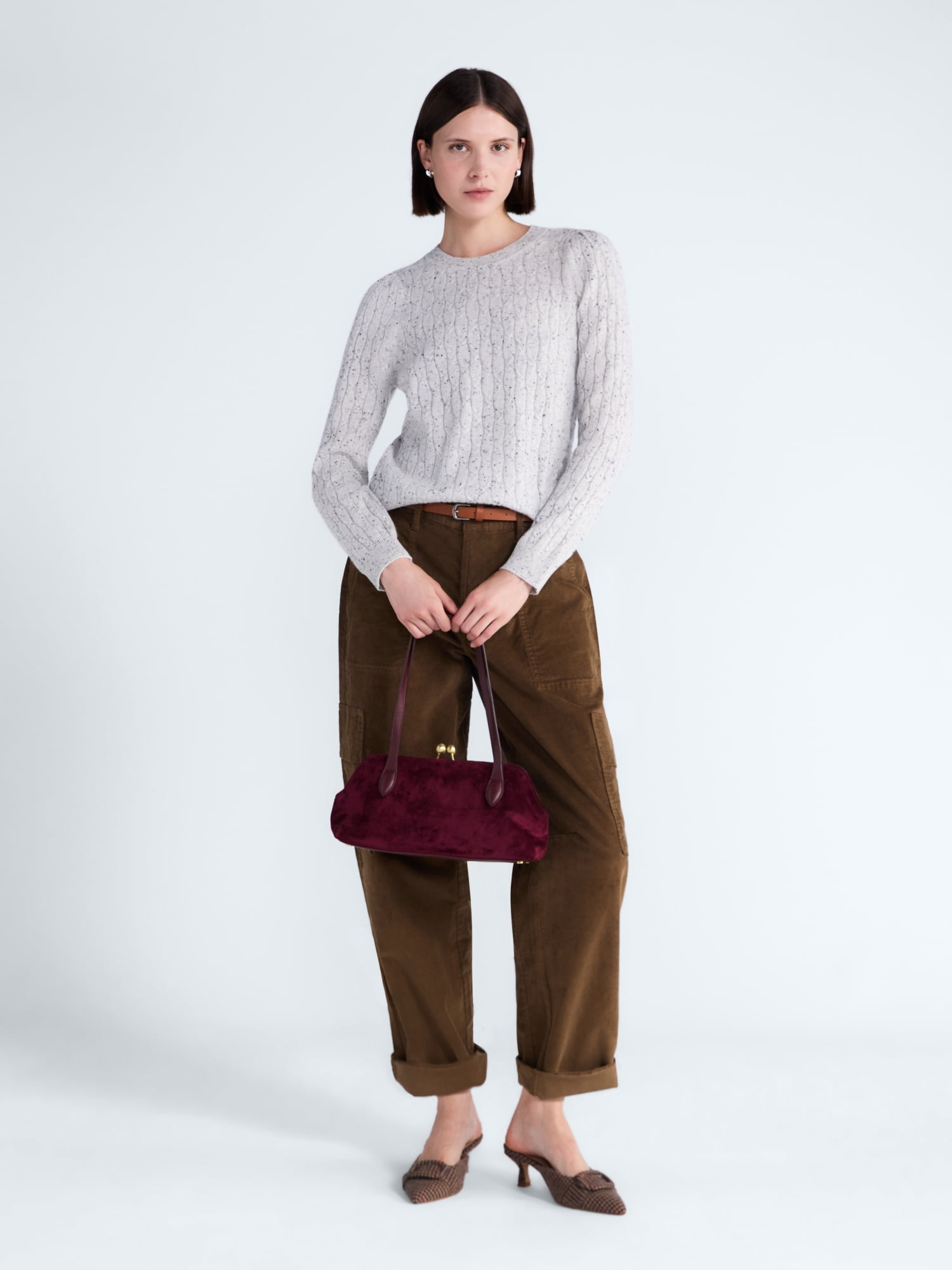 Free Assembly Women's and Women's Plus Cashmere Cable Knit Sweater with Puff Sleeves, Midweight, Sizes XS-4X