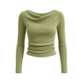 thumbnail image 7 of Asxite Women Plus Size Fall Winter Tops Round Neck Long Sleeve Solid Pile Collar Waist Ruched Ribbed Shirts, 7 of 7
