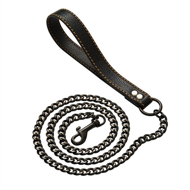 Cadena de acero inoxidable de 11,5mm para mascotas, correa para perros pequeños y medianos, con asa, de cuero PU, de Metal, antimordeduras para cachorros