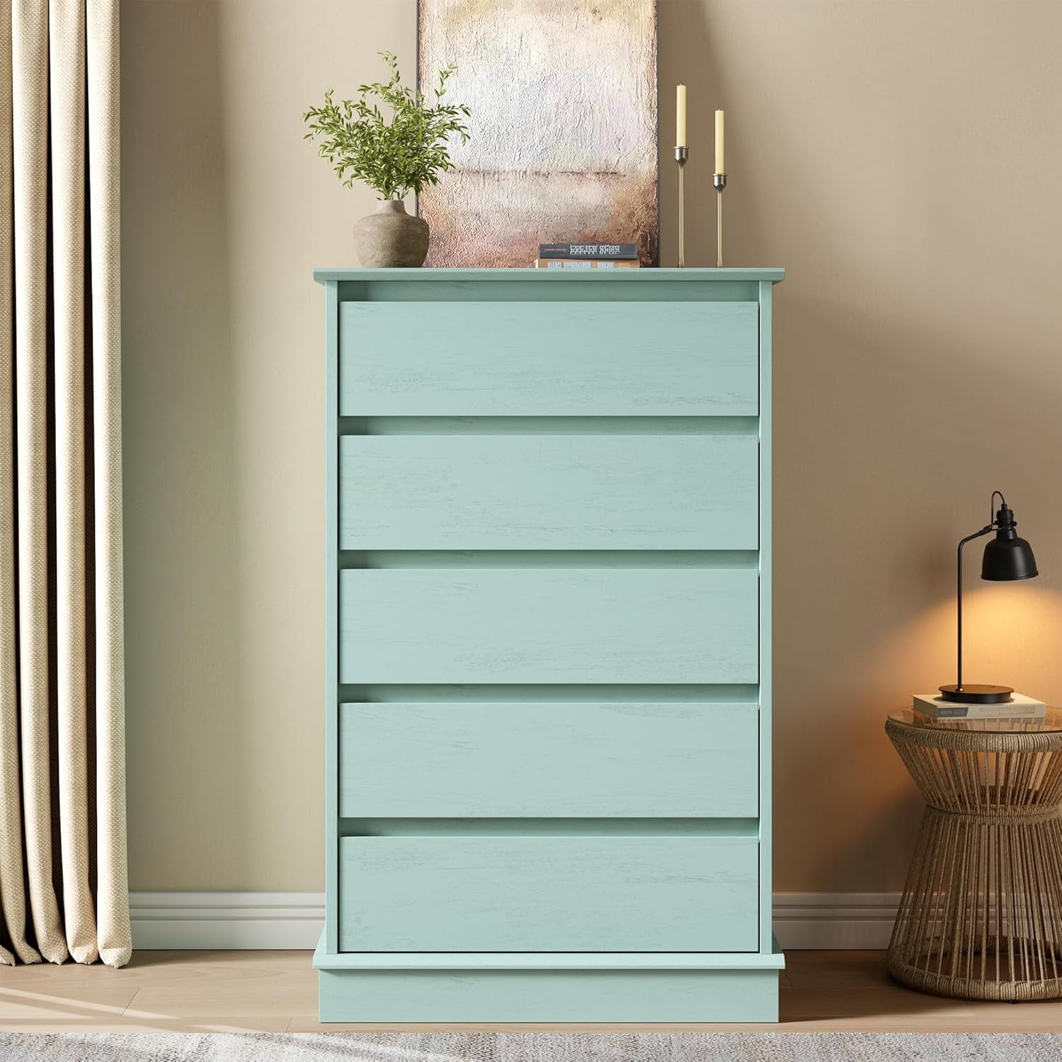5 Drawer Dressers for Bedroom, Chest of Drawers with Deep Drawers, Large Double Dresser for Closet with Wide Top, Tall Wooden Dresser for Living Room, Hallway, Kids Room, Green