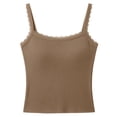 thumbnail image 2 of Public Women Built-In Bra Tank Tops Casual Sleeveless Lace T Shirts Trendy Ribbed Slim Fit Tank Tops Khaki One Size, 2 of 3