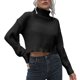 thumbnail image 1 of Suéter Corto Cuello Alto Manga Larga Color Puro Cómodo Suéter De Punto Casual Para Mujer Negro L, 1 of 6
