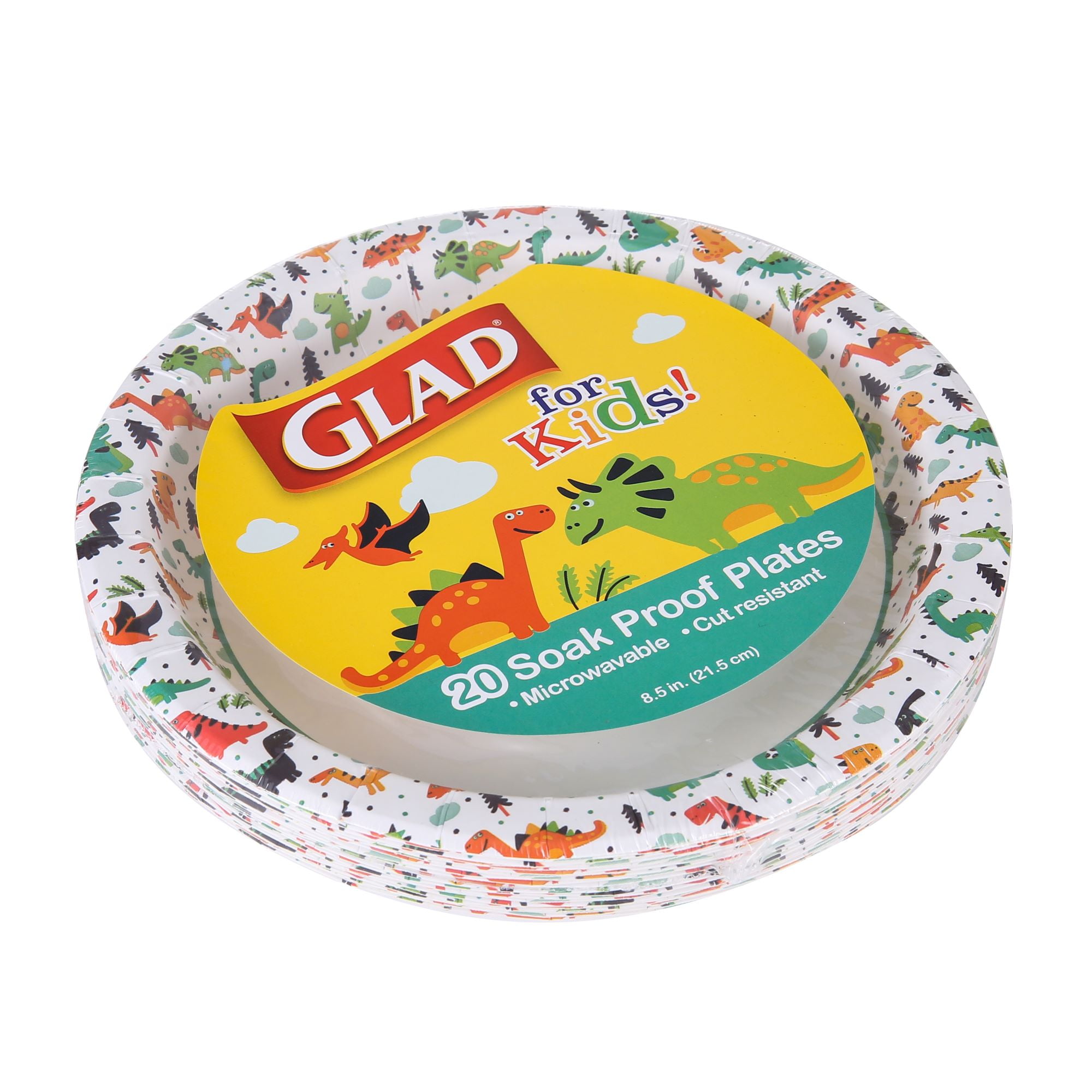 Glad Kids Dinosaurs Round Paper Plates 8.5 inches 20ct