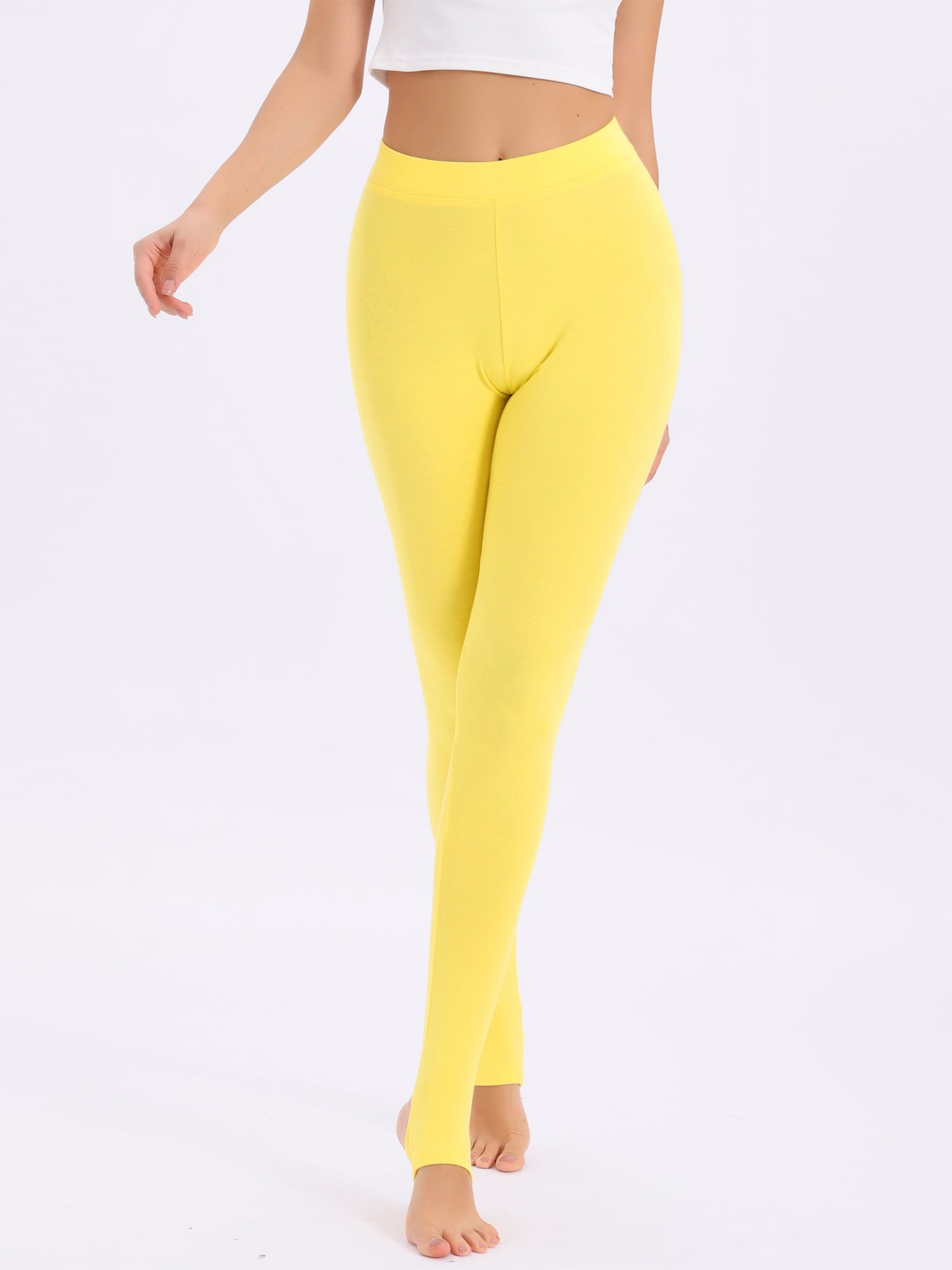 DARING DIVA Women's Cotton Leggings Elastic Waistband Soft Stirrup Pants S Bright Yellow