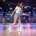 thumbnail image 3 of YYUAN Women's Retro White Pink Double Roller Skates Adult Casual Roller Skates(Women's 7.5 / Men's 6.5), 3 of 7