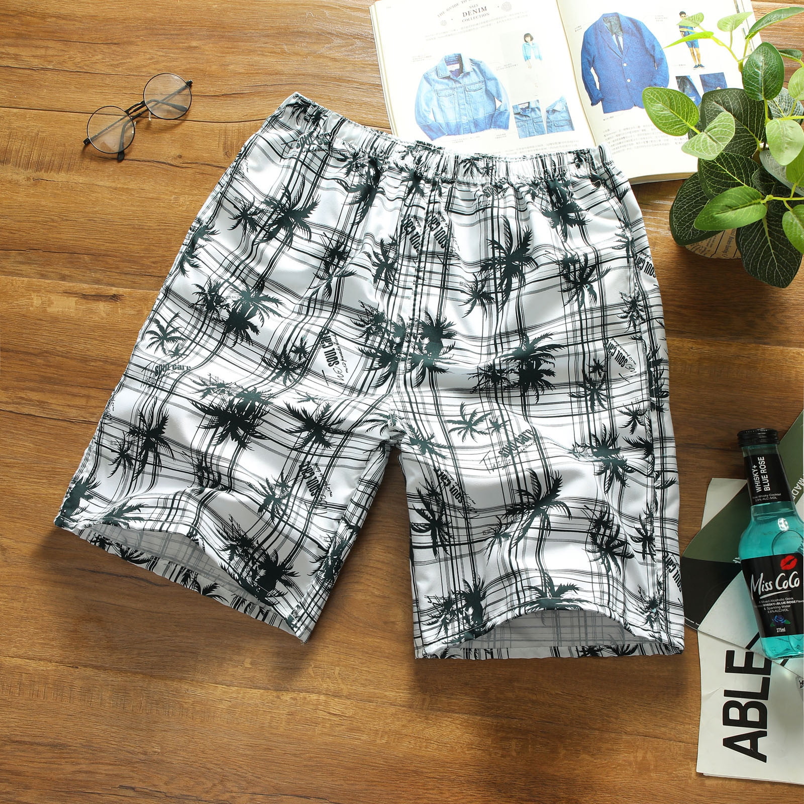 TopLLC Mens Shorts Men pants Fashion Man Veralls Solid Casual Short Pants High Waist Loose Beach Shorts Walmart