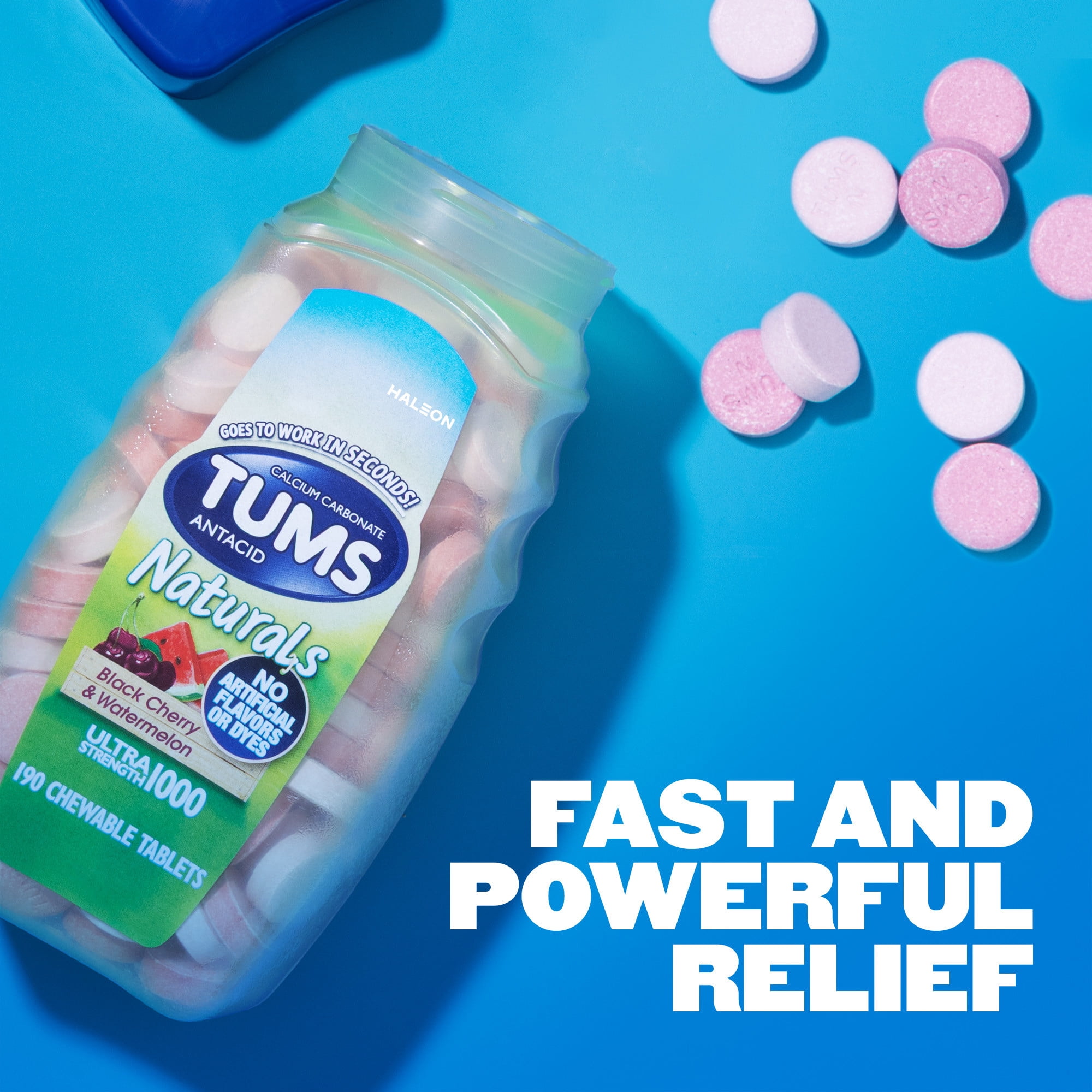 Tums Naturals Ultra Strength Chewable Antacid Tablets for Heartburn Relief, 190 Count