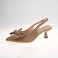thumbnail image 5 of Womens Kitten Heels Slingback Pumps Khaki Beige Bow Pointed Toe Dress Shoes Comfortable Low Heel Elastic Strap Wedding Party Office,Size 8.5, 5 of 9