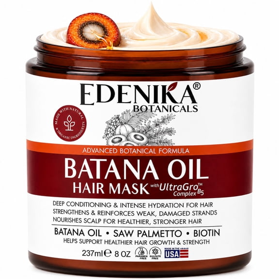 Edenika Botanicals Batana Oil Hair Mask with Biotin, Deep Conditioning, 8 oz