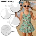 thumbnail image 6 of Xoenoiee Green Horse Floral Print Girls One Piece Swimsuits Hawaiian Skirted Bathing Suit for Kids Girls Summer Ruched Swim Dress Sleeveless Swimwear, Size 6-7 Years, 6 of 7