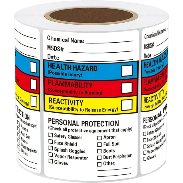 SDS Stickers/MSDS Stickers for Chemical Safty Data 2 X 3 Inches - Chemical Identifying and Labeling Sticker Decals - 250 HIMG Write-in Labels