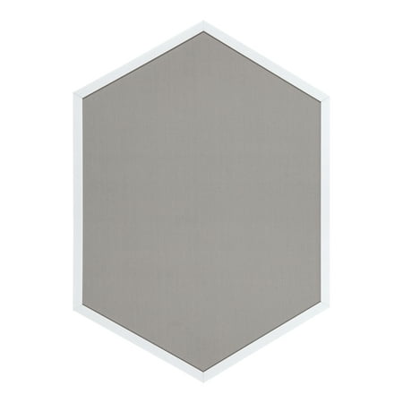 Kate and Laurel Laverty Modern Hexagon Wall Mounted Framed Gray Pinboard, 22x31 White, Contemporary Geometric Frame, Perfect For Bedroom, Kitchen or Entryway