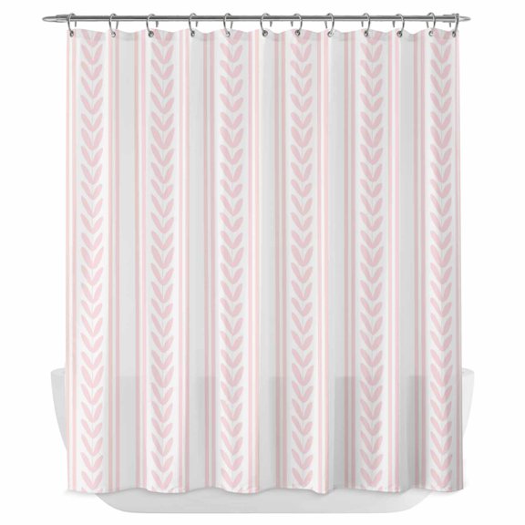 Pink Botanical Shower Curtain - Water Repellent Fabric Shower Curtains Washable, Modern Farmhouse Striped Decorative Polyester Cloth Bathroom Curtains Modern Bath Decor 72"x84"