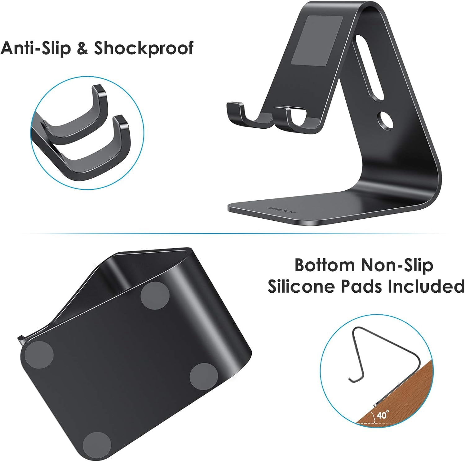 Upgraded Aluminum Cell Phone Stand for Desk, C1 Durable Cellphone Dock with Protective Pads, Smart Stand Designed for iPhone16, 15/14/13/12 Pro Max XR XS, iPad Mini, Android Phones,Rose Gold