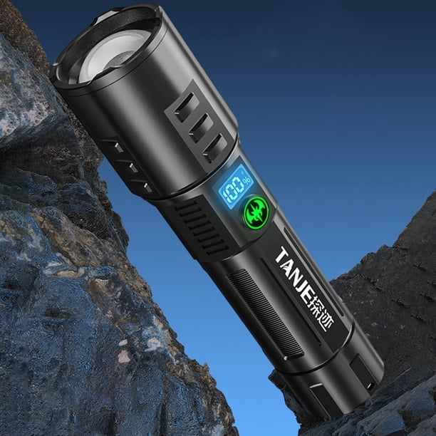 Xihbxyly Hallazgos de Ganga Linterna Led con Pantalla Digital Inteligente, Puerto Usb Recargable, Linterna de Alta Potencia con Zoom Telescópico, Lámpara de Mano Portátil para Trabajo