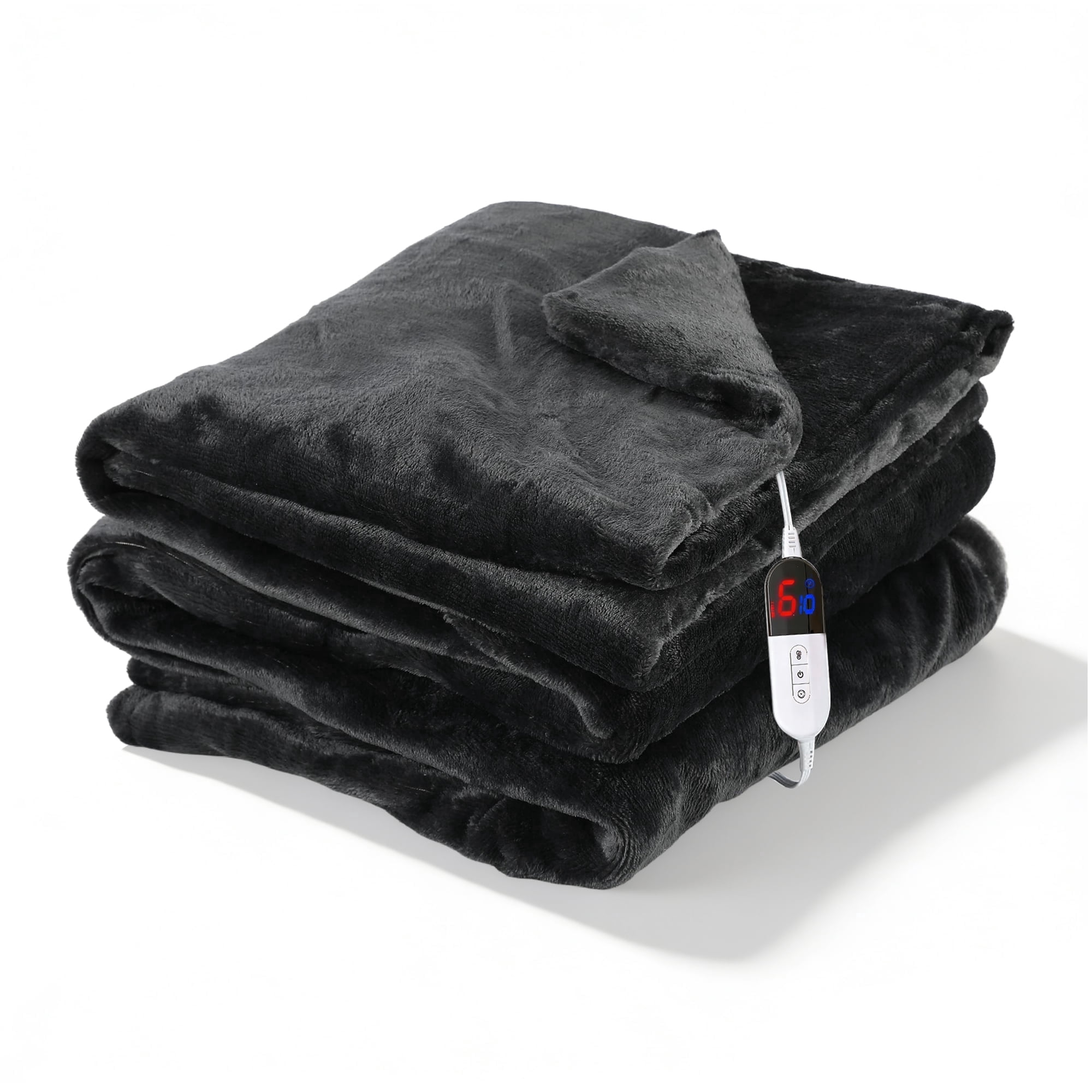TRUSTWARMTH Electric Heated Blanket Throw 50"x60" with 6 Heating Levels 4 Hours Auto off Fast Heating Over-Heated Protection Ultra Soft Warm Flannel,Warm Gifts,Dark Gray