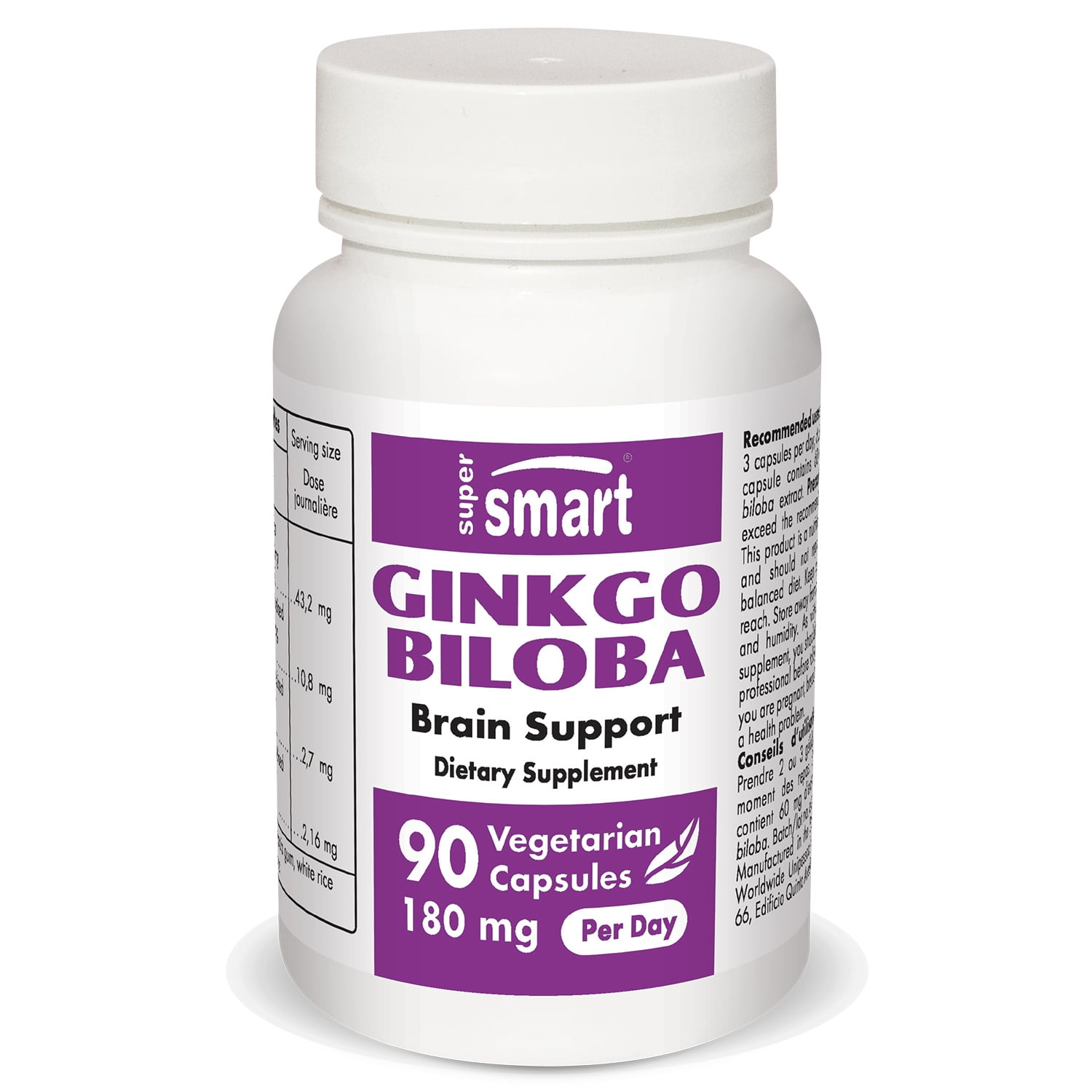 Supersmart Ginkgo Biloba Supplement 180 mg per Day Nootropic Brain