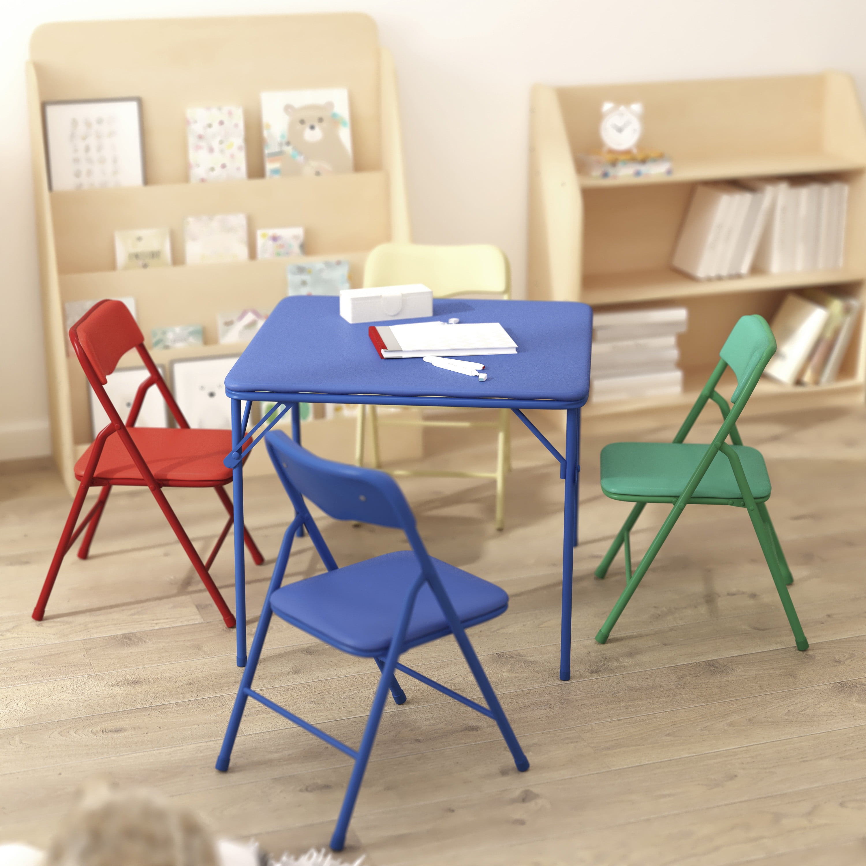 HBCY Creations Kids 5-Piece Folding Table and Chairs Seating for 4 Multicolor