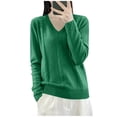 thumbnail image 2 of Molidfa Pull-On womens ribbed long sleeve Relaxed Fit Regular Knit Tops V-Neck Cozy Autumn Outfits Solid L, 2 of 5