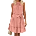 thumbnail image 1 of LYMAYTER Robe d'Été Mini à Col Halter Couleur Unie Sans Manches Ourlet à Volants Robes Courtes Superposées S-2TG, 1 of 8