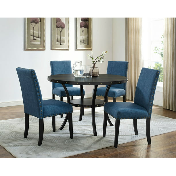 Roundhill Furniture Biony Espresso Wood, Roundhill Furniture Biony Tan Fabric Dining Chairs With Nailhead Trim